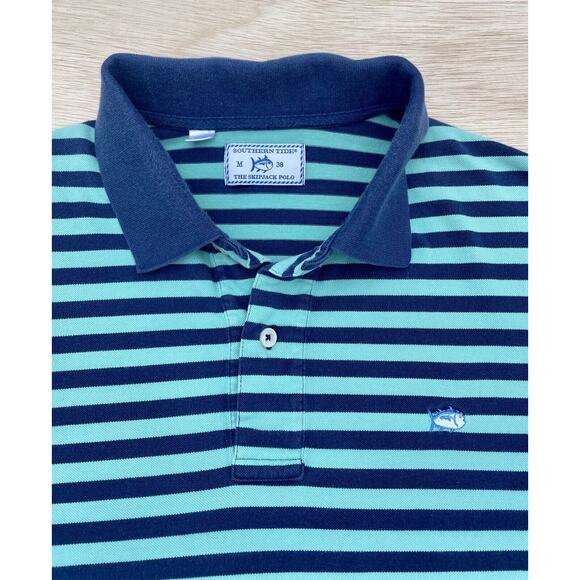 Southern Tide Brown Skipjack Short Sleeve Cotton Polo Blue Green Sz. Medium 38 - Picture 2 of 6